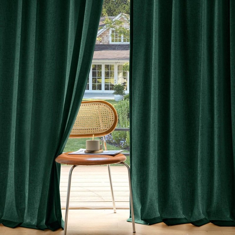 MIULEE Non - See - Through Privacy Linen Curtains 2 Panels, Christmas Emerald Green Light Filtering Window Curtains Textured Back Tab Semi Sheer Drapes for Bedroom Living Room, 52 x 96 Inches Long - Miulee