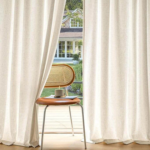 MIULEE Non - See - Through Privacy Linen Curtains 2 Panels, Light Filtering Window Curtains Farmhouse Textured Back Tab Semi Sheer Drapes for Bedroom Living Room, 52 x 84 Inches Long, Cream Ivory - Miulee