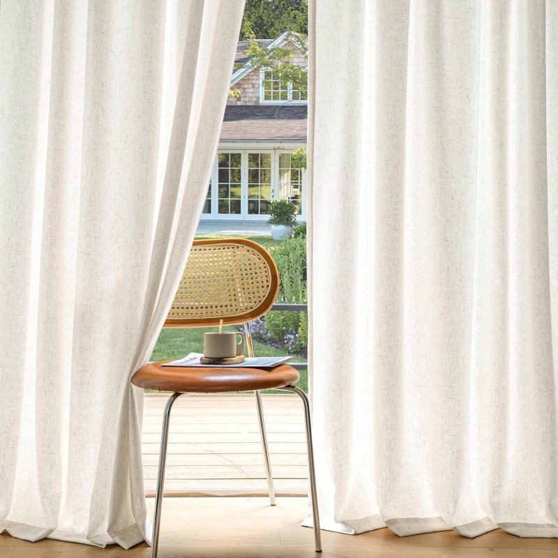 MIULEE Non - See - Through Privacy Linen Curtains 2 Panels, Light Filtering Window Curtains Farmhouse Textured Back Tab Semi Sheer Drapes for Bedroom Living Room, 52 x 84 Inches Long, Natural White - Miulee
