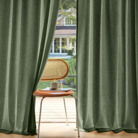 MIULEE Non - See - Through Privacy Linen Curtains 2 Panels, Olive Green Light Filtering Window Curtains Farmhouse Textured Back Tab Semi Sheer Drapes for Bedroom Living Room 72 Inches Long Dark Green - Miulee