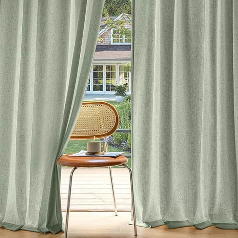 MIULEE Non - See - Through Privacy Linen Curtains 2 Panels, Sage Green Light Filtering Window Curtains 72 Inches Long, Farmhouse Textured Back Tab Semi Sheer Drapes for Bedroom Living Room, Light Green - Miulee