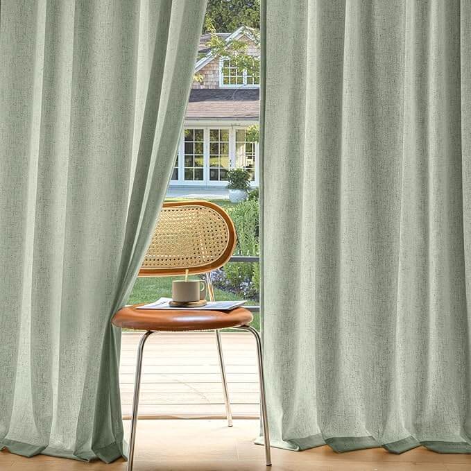 MIULEE Non - See - Through Privacy Linen Curtains 2 Panels, Sage Green Light Filtering Window Curtains 90 Inches Long, Farmhouse Textured Back Tab Semi Sheer Drapes for Bedroom Living Room, Light Green - Miulee