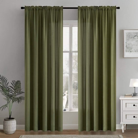 MIULEE Olive Green Privacy Sheer Curtains That Let Light in 84 Inches Long Non - See - Through Semi Sheer Curtains Light Filtering Window Curtains Drapes for Living Room Bedroom 2 Panels Set - Miulee