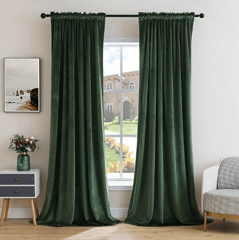 MIULEE Olive Green Velvet Curtains Thermal Insulated Blackout Curtain Drapes for Bedroom Living Room Darkening 84 Inches Long Curtains Panels Rod Pocket Set of 2 - Miulee