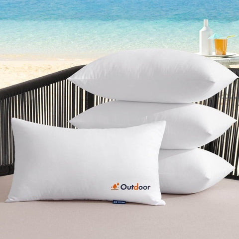 MIULEE Outdoor Pillows Set of 4 12x20 Waterproof Throw Pillow Inserts, Decorative Water Resistant Hypoallergenic Pillow Cushion for Patio and Garden - Miulee