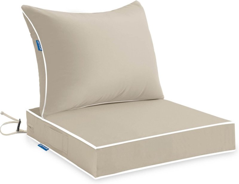MIULEE Outdoor Seat Cushion Set Beige 24 x 24 x 4 Inch Waterproof & Fade Resistant Deep Seat and back Patio Furniture Cushions with Handle and Adjustable Straps Cushions for Chair Couch - Miulee