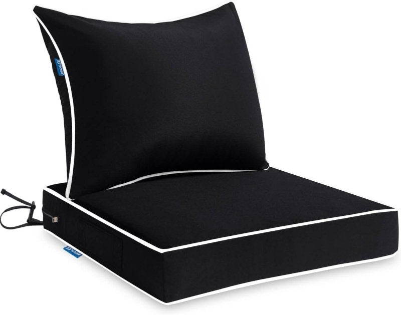 MIULEE Outdoor Seat Cushion Set Black 22 x 22 x 3 Inch Waterproof & Fade Resistant Deep Seat and back Patio Furniture Cushions with Handle and Adjustable Straps Cushions for Chair Couch - Miulee