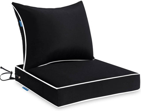 MIULEE Outdoor Seat Cushion Set Black 22 x 22 x 3 Inch Waterproof & Fade Resistant Deep Seat and back Patio Furniture Cushions with Handle and Adjustable Straps Cushions for Chair Couch - Miulee