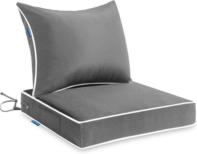MIULEE Outdoor Seat Cushion Set Light Grey 22 x 22 x 3 Inch Waterproof & Fade Resistant Deep Seat and back Patio Furniture Cushions with Handle and Adjustable Straps Cushions for Chair Couch - Miulee