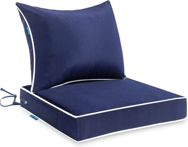 MIULEE Outdoor Seat Cushion Set Navy Blue 24 x 24 x 4 Inch Waterproof & Fade Resistant Deep Seat and back Patio Furniture Cushions with Handle and Adjustable Straps Cushions for Chair Couch - Miulee