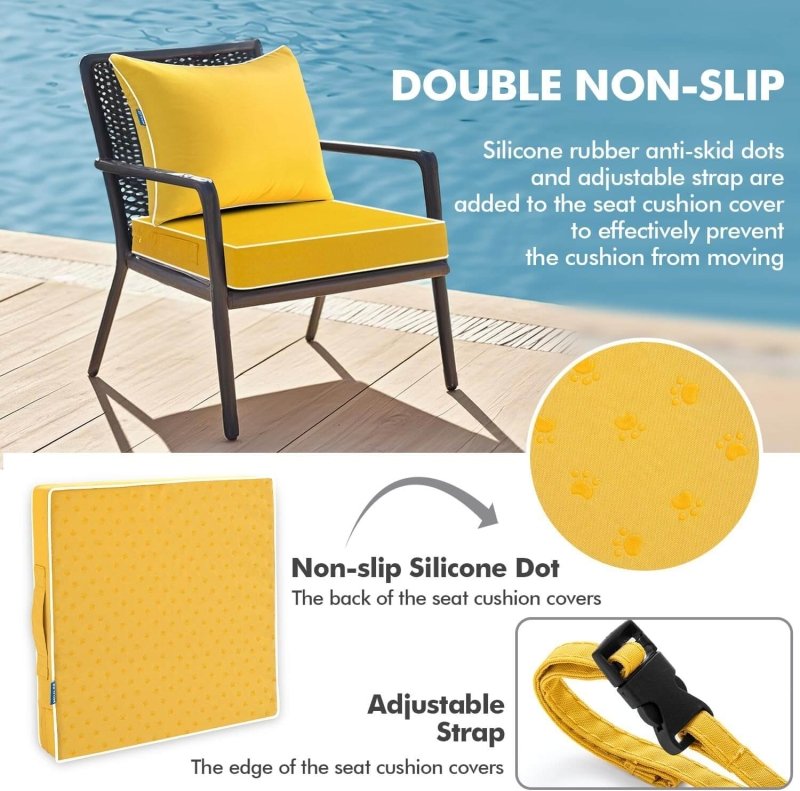 MIULEE Outdoor Seat Cushion Set Yellow 24 x 24 x 4 Inch Waterproof & Fade Resistant Deep Seat and back Patio Furniture Cushions with Handle and Adjustable Straps Cushions for Chair Couch - Miulee