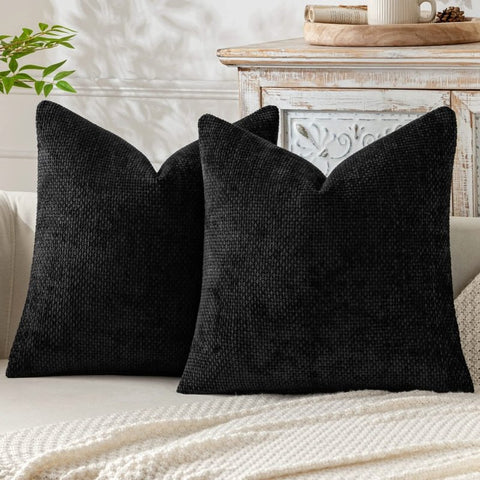 MIULEE Pack of 2 Black Decorative Pillow Covers 20x20 Inch Soft Chenille Couch Throw Pillows Farmhouse Cushion Covers for Home Decor Sofa Bedroom Living Room - Miulee
