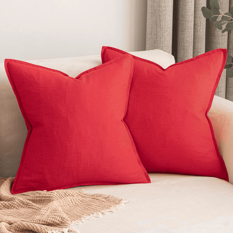 MIULEE Pack of 2 Christmas Decorative Linen Pillow Covers 20x20 Inch Red Soild Farmhouse Neutral Throw Pillow Covers Soft Accent Pillowcases Home Decors for Couch Sofa Cushion Living Room Bed - Miulee