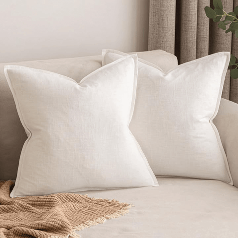 MIULEE Pack of 2 Christmas Decorative Linen Pillow Covers 24x24 Inch Cream White Soild Farmhouse Neutral Throw Pillow Covers Soft Accent Pillowcases Home Decors for Couch Sofa Cushion Living Room Bed - Miulee