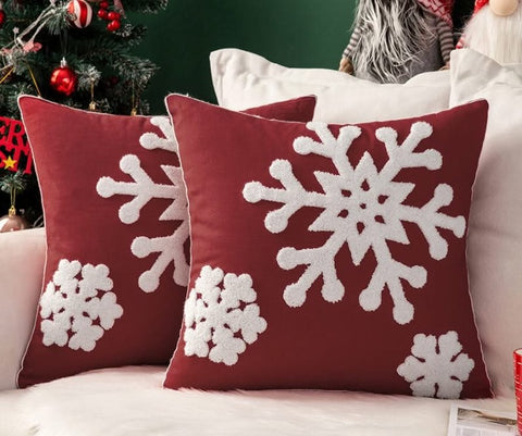 MIULEE Pack of 2 Christmas Decorative Snowflake Throw Pillow Covers Canvas Embroidery Cushion Cases Holiday Decor Soft Pillowcases for Couch Sofa Bedroom Car（Burgundy, 18x18in） - Miulee