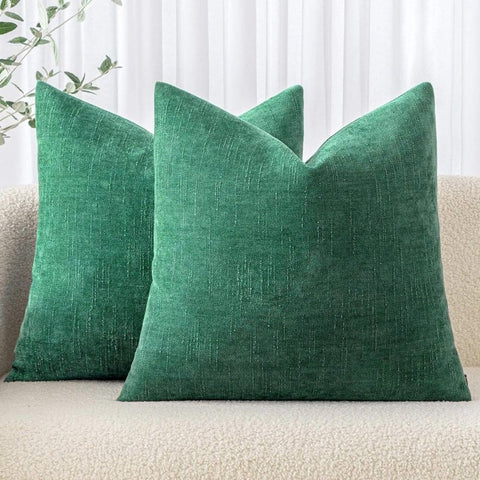 MIULEE Pack of 2 Christmas Decorative Throw Pillow Covers Soft Chenille Throw Pillows Solid Textured Cushion Covers for Couch Sofa Bedroom Living Room 18x18 Inch, Dark Green - Miulee