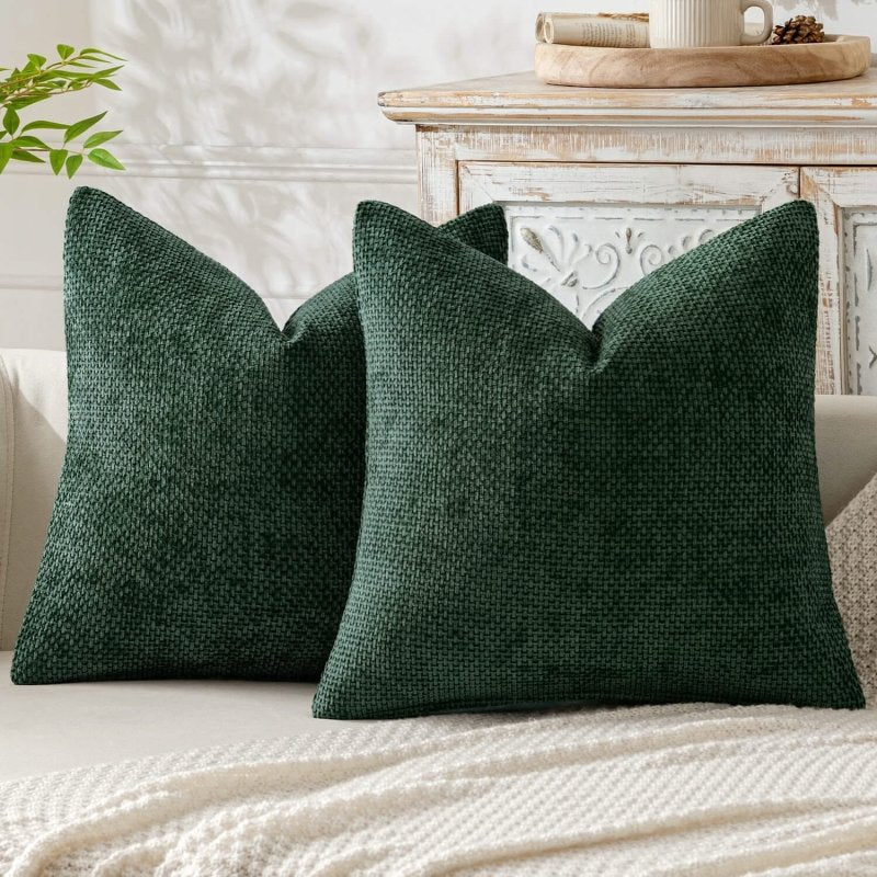 MIULEE Pack of 2 Christmas Green Decorative Pillow Covers 18x18 Inch Soft Chenille Couch Throw Pillows Farmhouse Cushion Covers for Home Decor Sofa Bedroom Living Room - Miulee