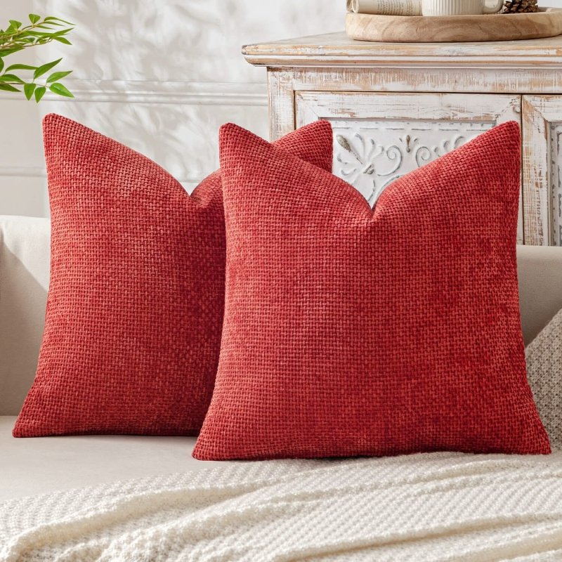 MIULEE Pack of 2 Christmas Red Decorative Pillow Covers 18x18 Inch Soft Chenille Couch Throw Pillows Farmhouse Cushion Covers for Home Decor Sofa Bedroom Living Room - Miulee