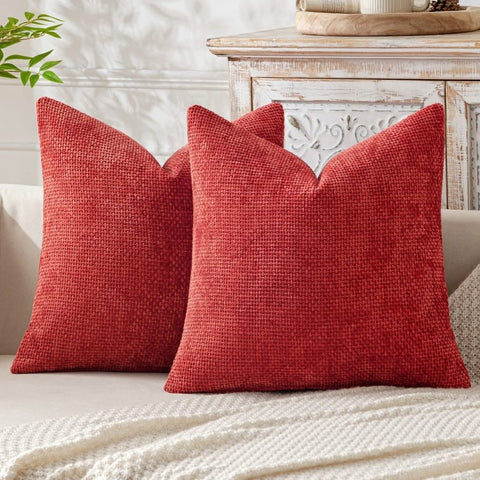 MIULEE Pack of 2 Christmas Red Decorative Pillow Covers 18x18 Inch Soft Chenille Couch Throw Pillows Farmhouse Cushion Covers for Home Decor Sofa Bedroom Living Room - Miulee
