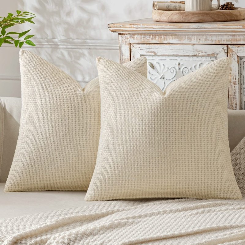 MIULEE Pack of 2 Cream Decorative Pillow Covers 20x20 Inch Soft Chenille Couch Throw Pillows Christmas Farmhouse Cushion Covers for Home Decor Sofa Bedroom Living Room - Miulee