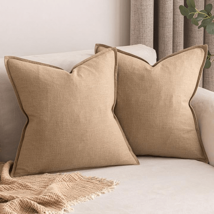 MIULEE Pack of 2 Decorative Linen Pillow Covers 18x18 Inch Khaki Soild Farmhouse Neutral Throw Pillow Covers Soft Accent Pillowcases Home Decors for Couch Sofa Cushion Living Room Bed - Miulee