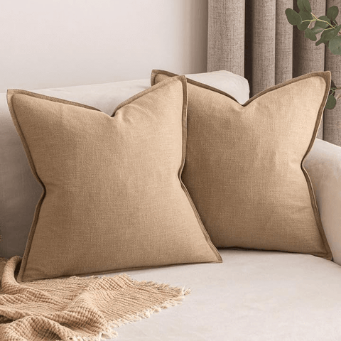 MIULEE Pack of 2 Decorative Linen Pillow Covers 18x18 Inch Khaki Soild Farmhouse Neutral Throw Pillow Covers Soft Accent Pillowcases Home Decors for Couch Sofa Cushion Living Room Bed - Miulee