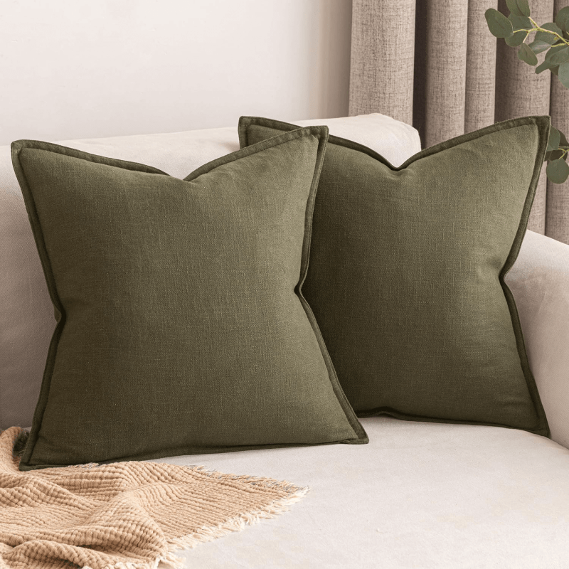 MIULEE Pack of 2 Decorative Linen Pillow Covers 20x20 Inch Olive Green Soild Farmhouse Neutral Throw Pillow Covers Soft Accent Pillowcases Home Decors for Couch Sofa Cushion Living Room Bed - Miulee