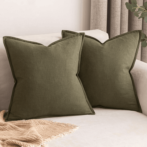 MIULEE Pack of 2 Decorative Linen Pillow Covers 20x20 Inch Olive Green Soild Farmhouse Neutral Throw Pillow Covers Soft Accent Pillowcases Home Decors for Couch Sofa Cushion Living Room Bed - Miulee