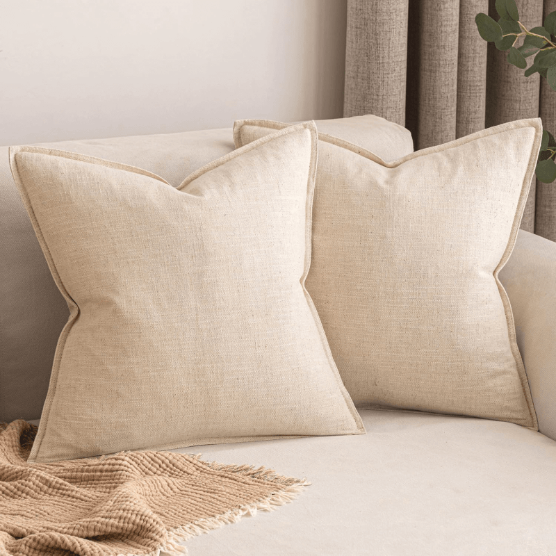 MIULEE Pack of 2 Decorative Linen Pillow Covers 24x24 Inch Natural Beige Soild Farmhouse Neutral Throw Pillow Covers Soft Accent Pillowcases Home Decors for Couch Sofa Cushion Living Room Bed - Miulee