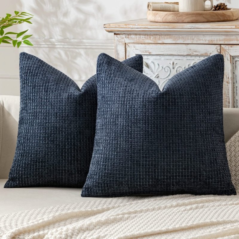 MIULEE Pack of 2 Navy Blue Decorative Pillow Covers 20x20 Inch Soft Chenille Couch Throw Pillows Farmhouse Cushion Covers for Home Decor Sofa Bedroom Living Room - Miulee