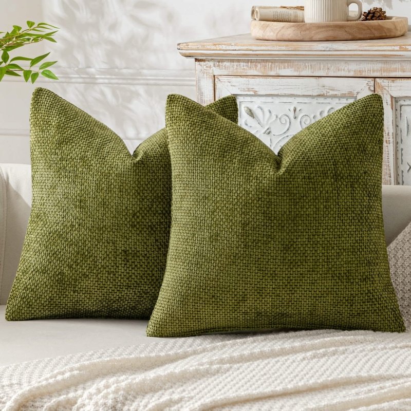 MIULEE Pack of 2 Sage Green Decorative Pillow Covers 18x18 Inch Soft Chenille Couch Throw Pillows Farmhouse Cushion Covers for Home Decor Sofa Bedroom Living Room - Miulee