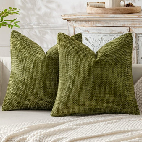 MIULEE Pack of 2 Sage Green Decorative Pillow Covers 18x18 Inch Soft Chenille Couch Throw Pillows Farmhouse Cushion Covers for Home Decor Sofa Bedroom Living Room - Miulee