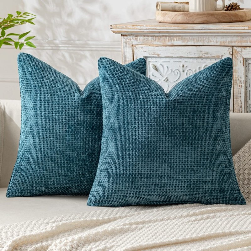 MIULEE Pack of 2 Teal Decorative Pillow Covers 20x20 Inch Soft Chenille Couch Throw Pillows Farmhouse Cushion Covers for Home Decor Sofa Bedroom Living Room - Miulee