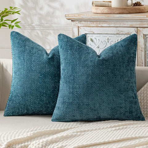 MIULEE Pack of 2 Teal Decorative Pillow Covers 20x20 Inch Soft Chenille Couch Throw Pillows Farmhouse Cushion Covers for Home Decor Sofa Bedroom Living Room - Miulee
