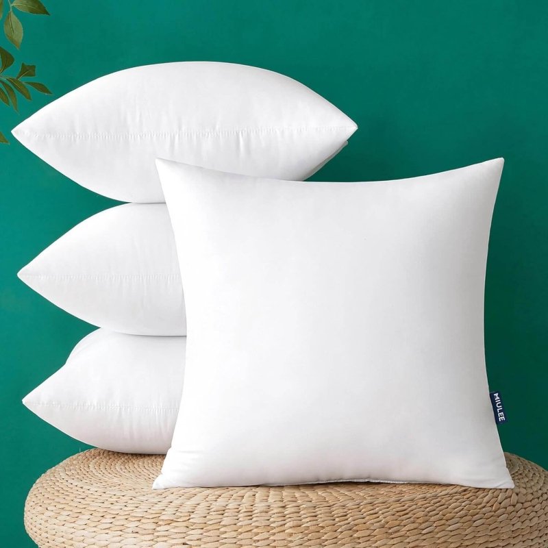 MIULEE Pack of 4 22x22 Inch Outdoor Pillow Inserts Waterproof Decorative Throw Pillow Insert, Square Lumbar Garden Pillow Form for Patio Sofa Couch - Miulee