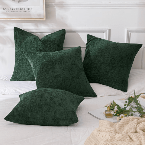 MIULEE Pack of 4 Christmas Dark Green Throw Pillow Covers 16x16 Inch Soft Chenille Couch Pillow Covers for Sofa Living Room Solid Dyed Pillow Cases - Miulee