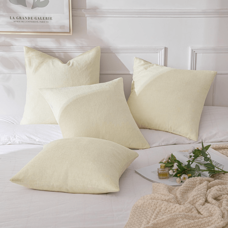 MIULEE Pack of 4 Christmas Throw Pillow Covers 18x18 Inch Soft Chenille Couch Pillow Covers for Sofa Living Room Solid Dyed Pillow Cases Cream White - Miulee