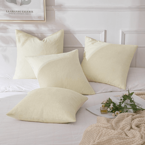 MIULEE Pack of 4 Christmas Throw Pillow Covers 18x18 Inch Soft Chenille Couch Pillow Covers for Sofa Living Room Solid Dyed Pillow Cases Cream White - Miulee