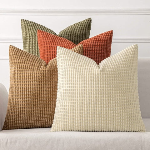 MIULEE Pack of 4 Corduroy Decorative Throw Pillow Covers 18x18 Inch Soft Boho Couch Throw Pillows Modern Farmhouse Home Decor for Sofa Living Room Bed Brown Green - Miulee