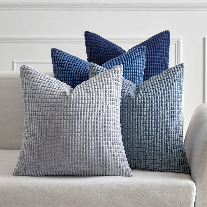 MIULEE Pack of 4 Corduroy Decorative Throw Pillow Covers 18x18 Inch Soft Boho Couch Throw Pillows Modern Farmhouse Home Decor for Sofa Living Room Bed Luxury Blue - Miulee