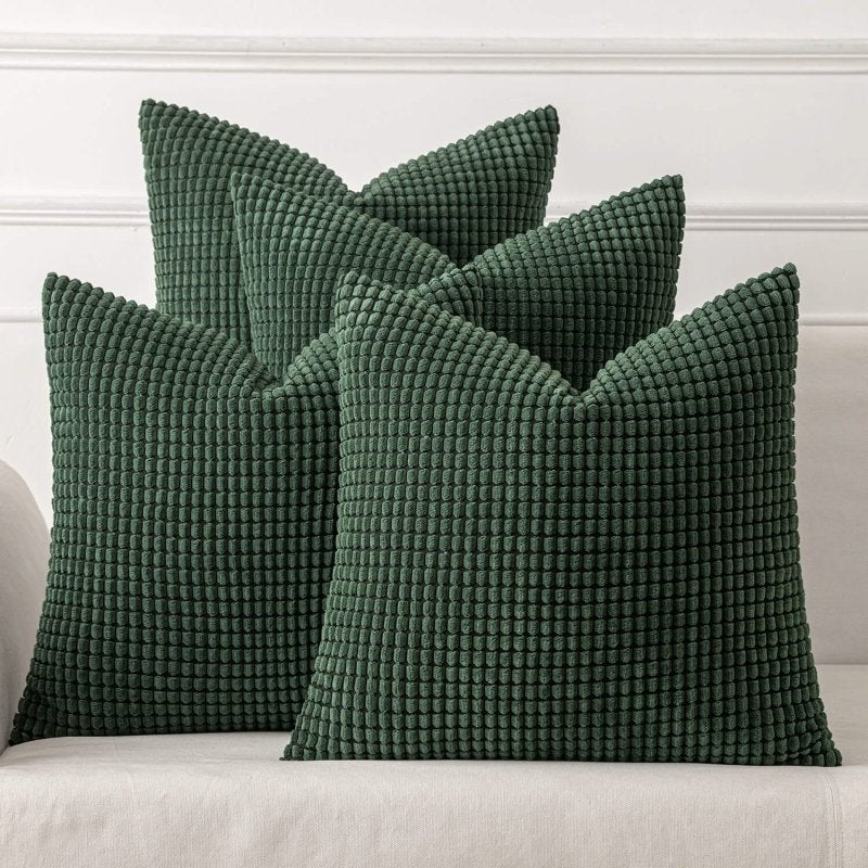 MIULEE Pack of 4 Dark Green Corduroy Decorative Christmas Throw Pillow Covers 18x18 Inch Soft Boho Couch Throw Pillows Modern Farmhouse Home Decor for Sofa Living Room Bed - Miulee
