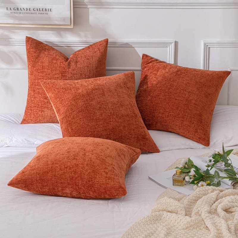 MIULEE Pack of 4 Fall Rust Throw Pillow Covers 16x16 Inch Soft Chenille Couch Pillow Covers for Sofa Living Room Solid Dyed Pillow Cases - Miulee