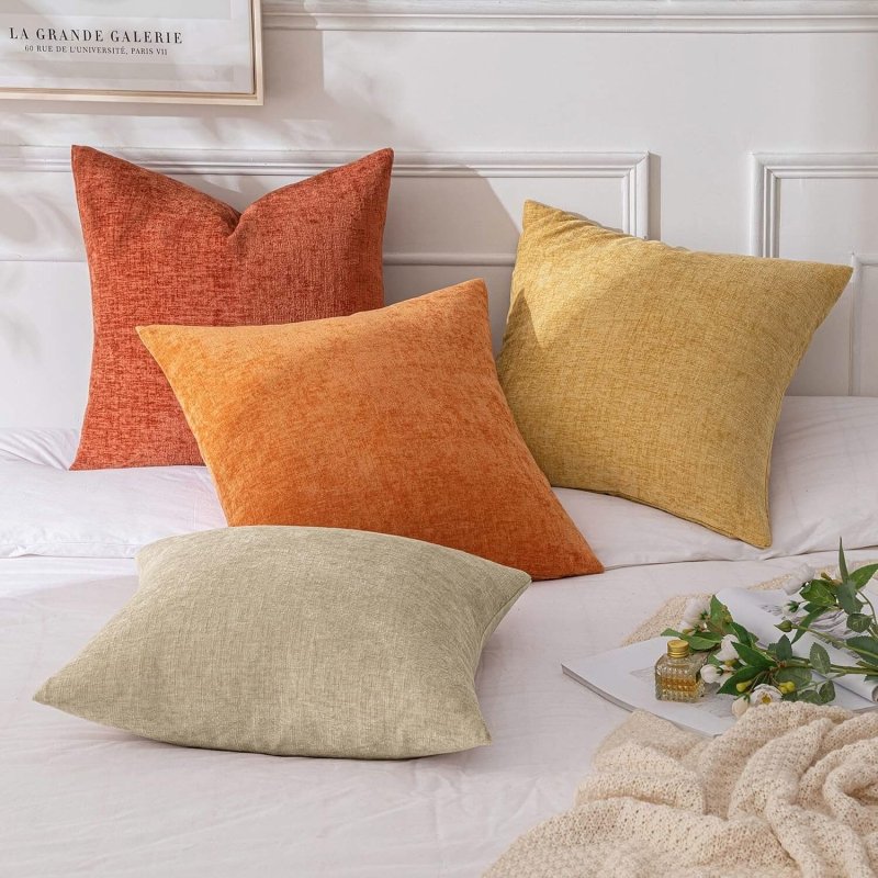MIULEE Pack of 4 Fall Throw Pillow Covers 18x18 Inch Soft Chenille Couch Pillow Covers for Fall Sofa Living Room Solid Dyed Pillow Cases Neutral Rust - Orange - Miulee