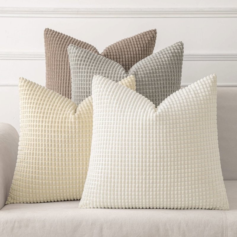 MIULEE Pack of 4 Neutral Corduroy Decorative Throw Pillow Covers 18x18 Inch Soft Boho Couch Throw Pillows Modern Farmhouse Home Decor for Sofa Living Room Bed - Miulee