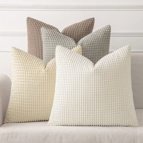 MIULEE Pack of 4 Neutral Corduroy Decorative Throw Pillow Covers 18x18 Inch Soft Boho Couch Throw Pillows Modern Farmhouse Home Decor for Sofa Living Room Bed - Miulee