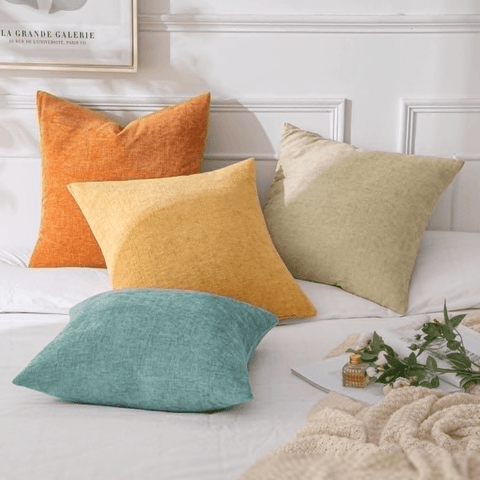 MIULEE Pack of 4 Throw Pillow Covers 18x18 Inch Soft Chenille Couch Pillow Covers for Fall Sofa Living Room Solid Dyed Pillow Cases Neutral Teal - Orange - Miulee