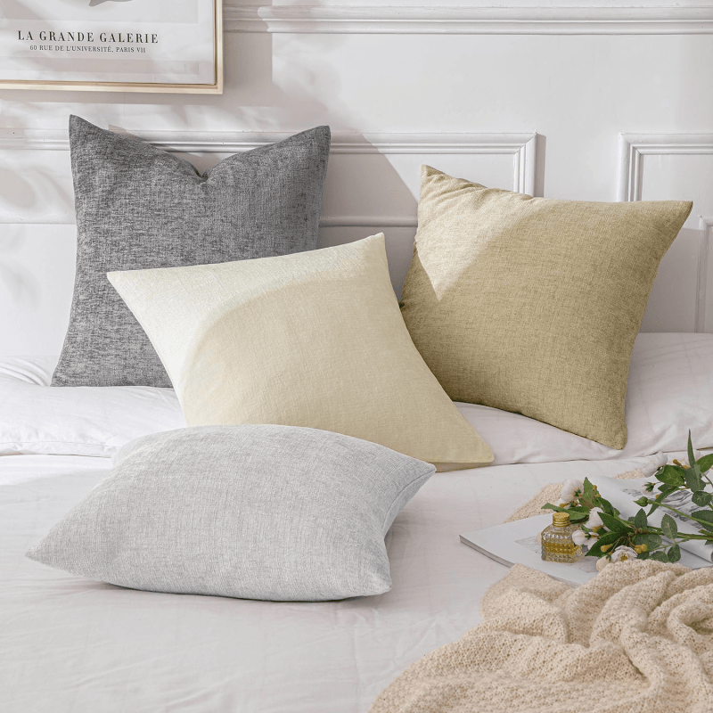 MIULEE Pack of 4 Throw Pillow Covers 18x18 Inch Soft Chenille Couch Pillow Covers for Sofa Living Room Solid Dyed Pillow Cases Neutral - Miulee