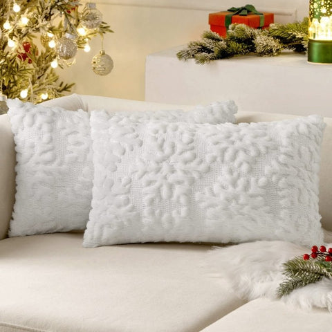MIULEE Pure White Throw Pillow Covers Christmas Snowflakes Decorative Pillow Covers 12x20 Inch Soft Plush Faux Wool Pillow Covers Set of 2 Farmhouse Couch Pillows Home Decors for Sofa Livingroom Bed - Miulee