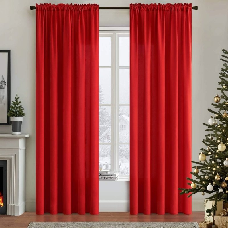 MIULEE Red Privacy Sheer Curtains That Let Light in 84 Inches Long Non - See - Through Semi Sheer Curtains Light Filtering Window Curtains Christmas Drapes for Living Room Bedroom 2 Panels Set - Miulee