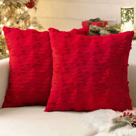 MIULEE Red Throw Pillow Covers Christmas Tree Decorative Pillow Covers 18x18 Inch Soft Plush Faux Wool Pillow Covers Set of 2 Farmhouse Couch Pillows Home Decors for Sofa Livingroom Bed - Miulee